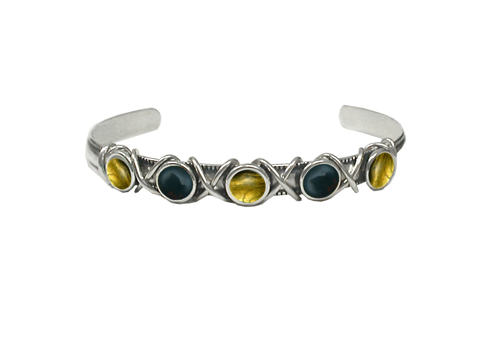 Sterling Silver Cuff Bracelet With Citrine And Bloodstone